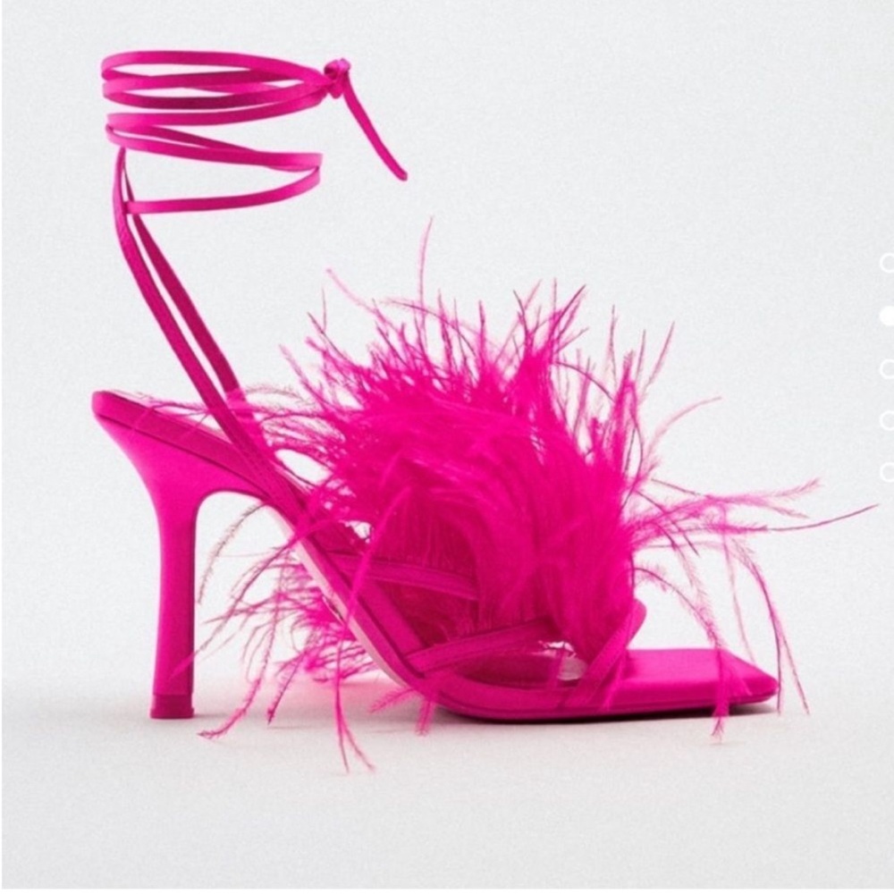 ZARA Pink Lace Up Feather Heels